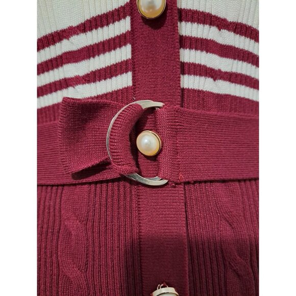 Ashley Stewart Belted Striped Sweater Dress Burgundy/Black Size 10 NWT - Picture 7 of 14